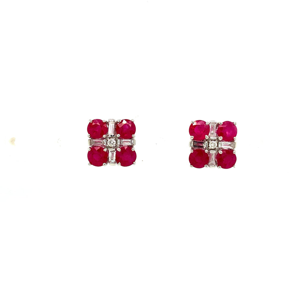 Ruby and Diamond Earring in 14K White Gold - KGT 31654
