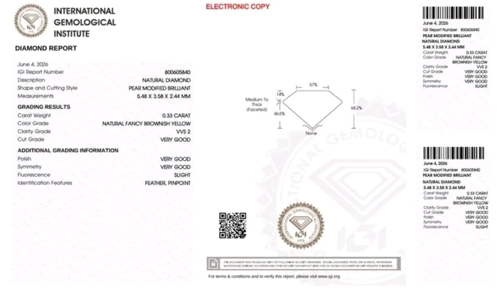 0.33 Carat Fancy Yellow Diamond With Certificate