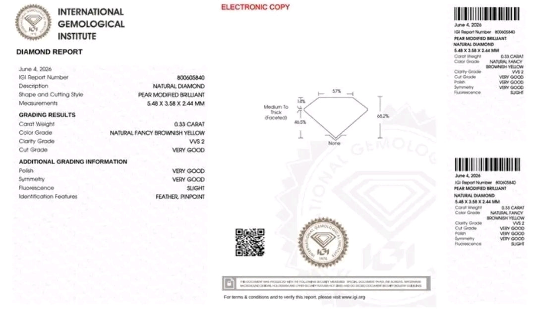 0.33 Carat Fancy Yellow Diamond With Certificate